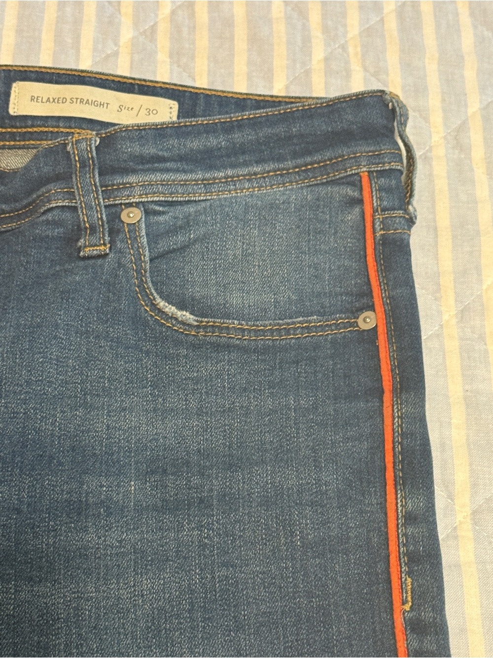 Pilcro and the Letterpress Mid-Blue Jeans with Orange Side Stripe - Picture 3 of 8